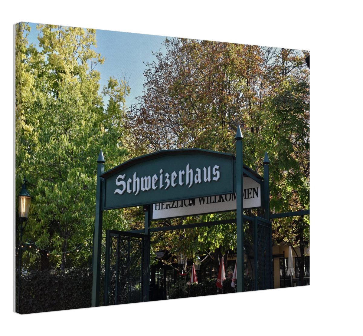 Schweizerhaus, shown at an angle to give a sense of depth and scale