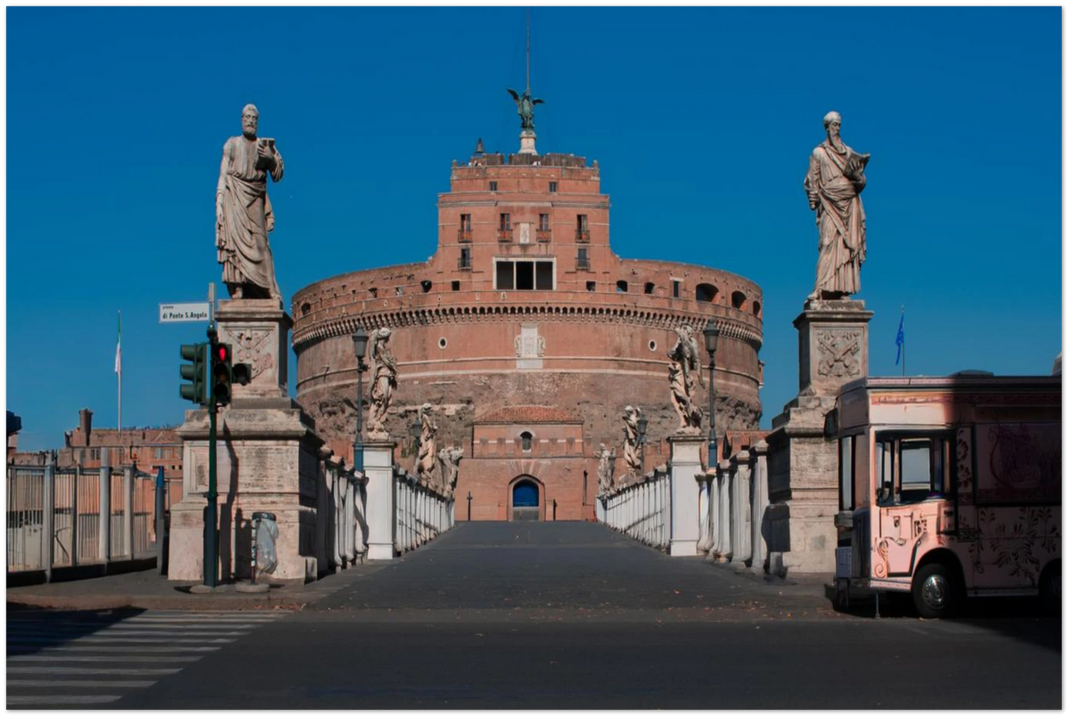 Castel Sant'Angelo, close-up detail of the print showing paper texture and colour