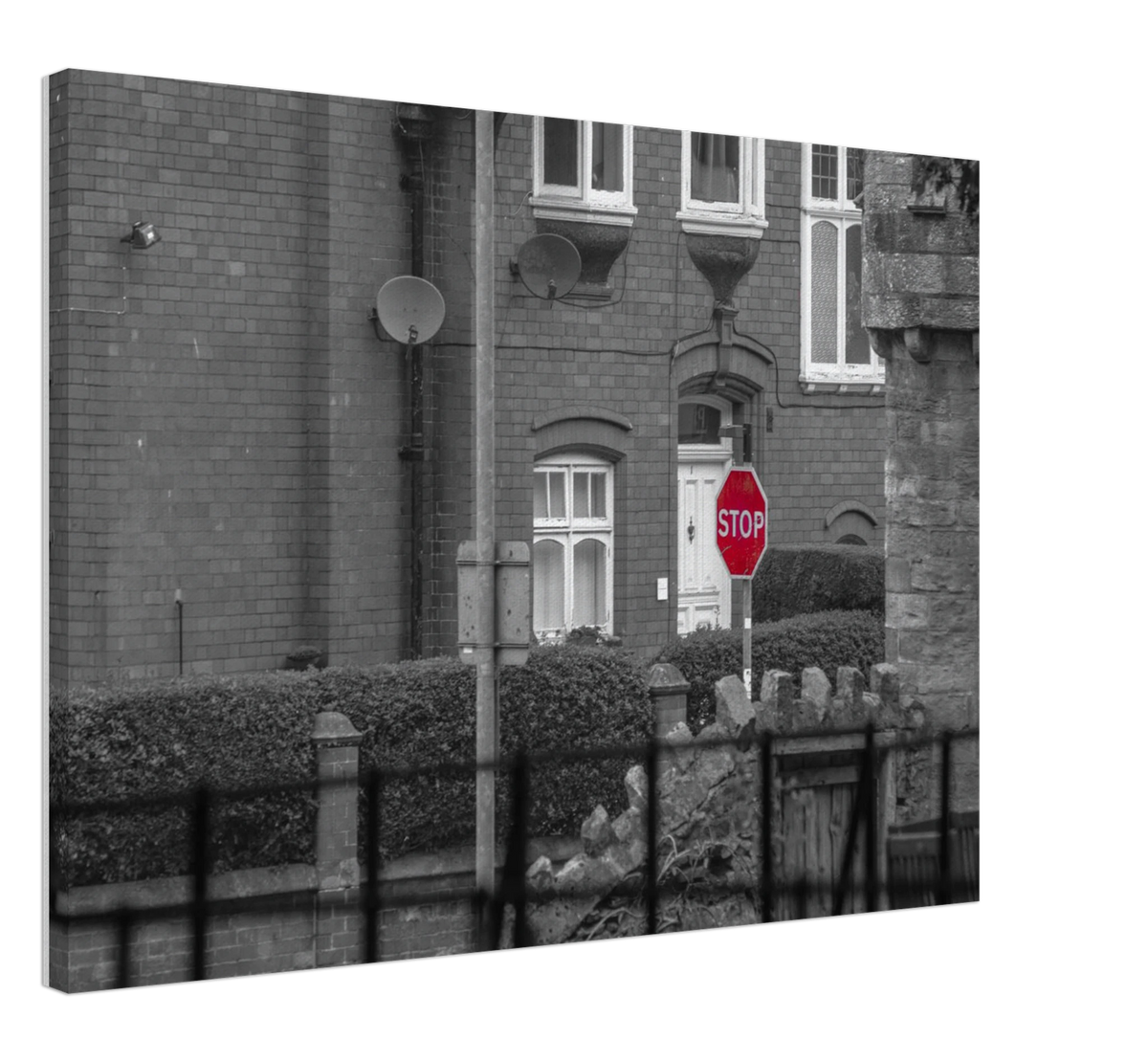 Stop, shown at an angle to give a sense of depth and scale