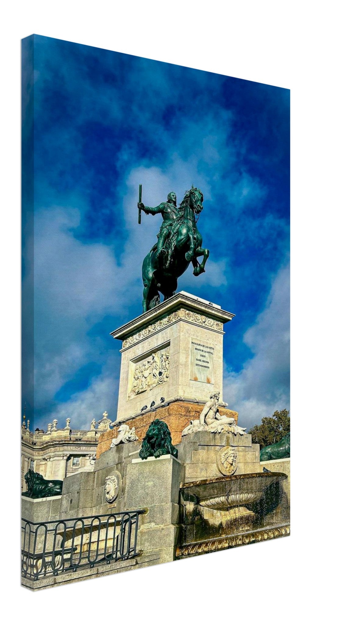 Madrid Statue, close-up detail of the print showing paper texture and colour
