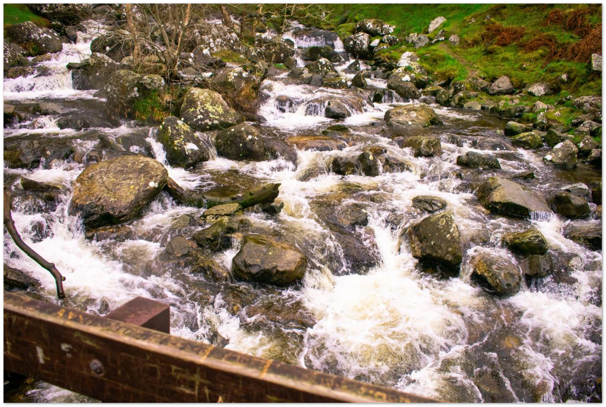 Whitewater Cascade, close-up detail of the print showing paper texture and colour