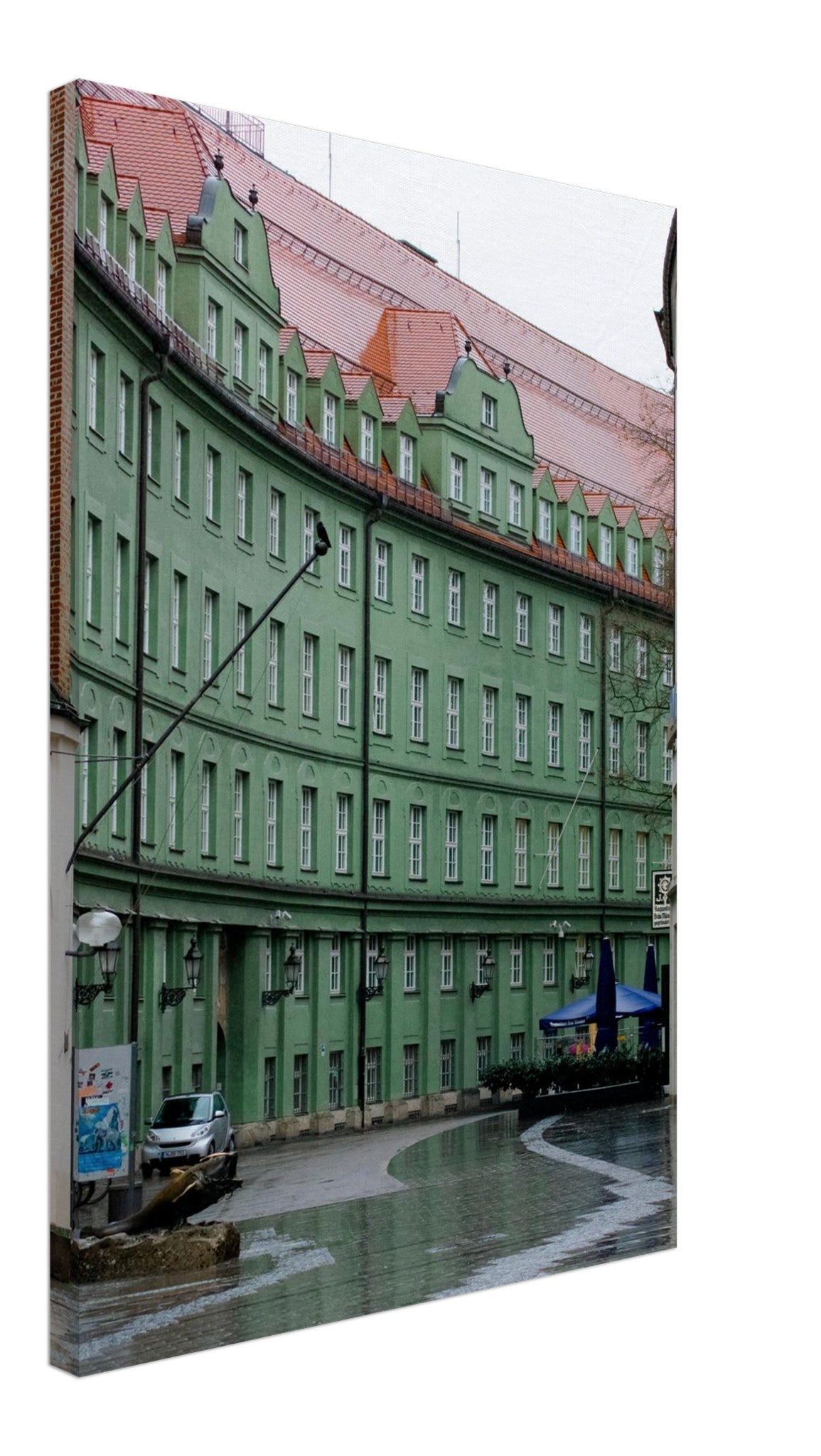 Curved Munich Building, close-up detail of the print showing paper texture and colour