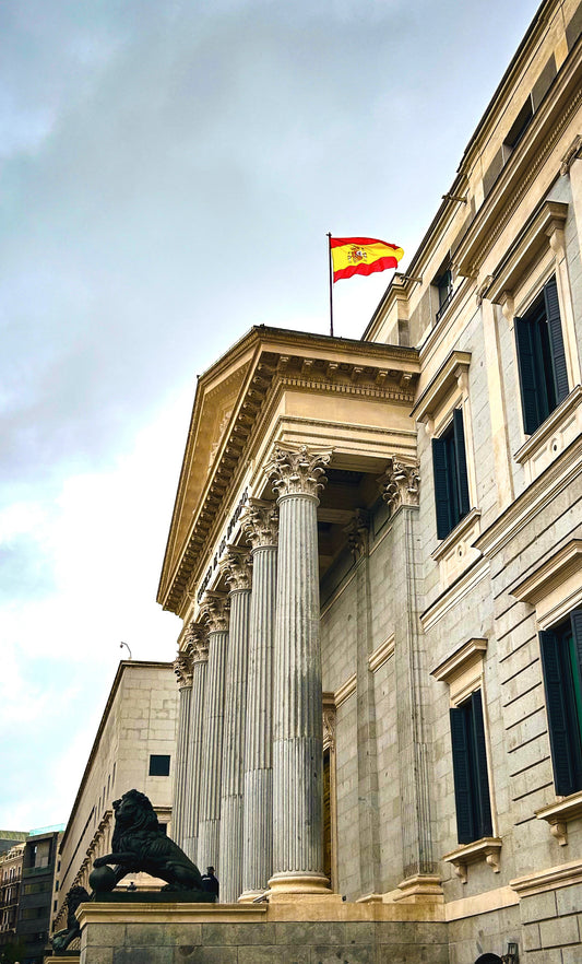 Espana Flag, Spanish flag against a facade, photographed in Spain, original fine-art photograph