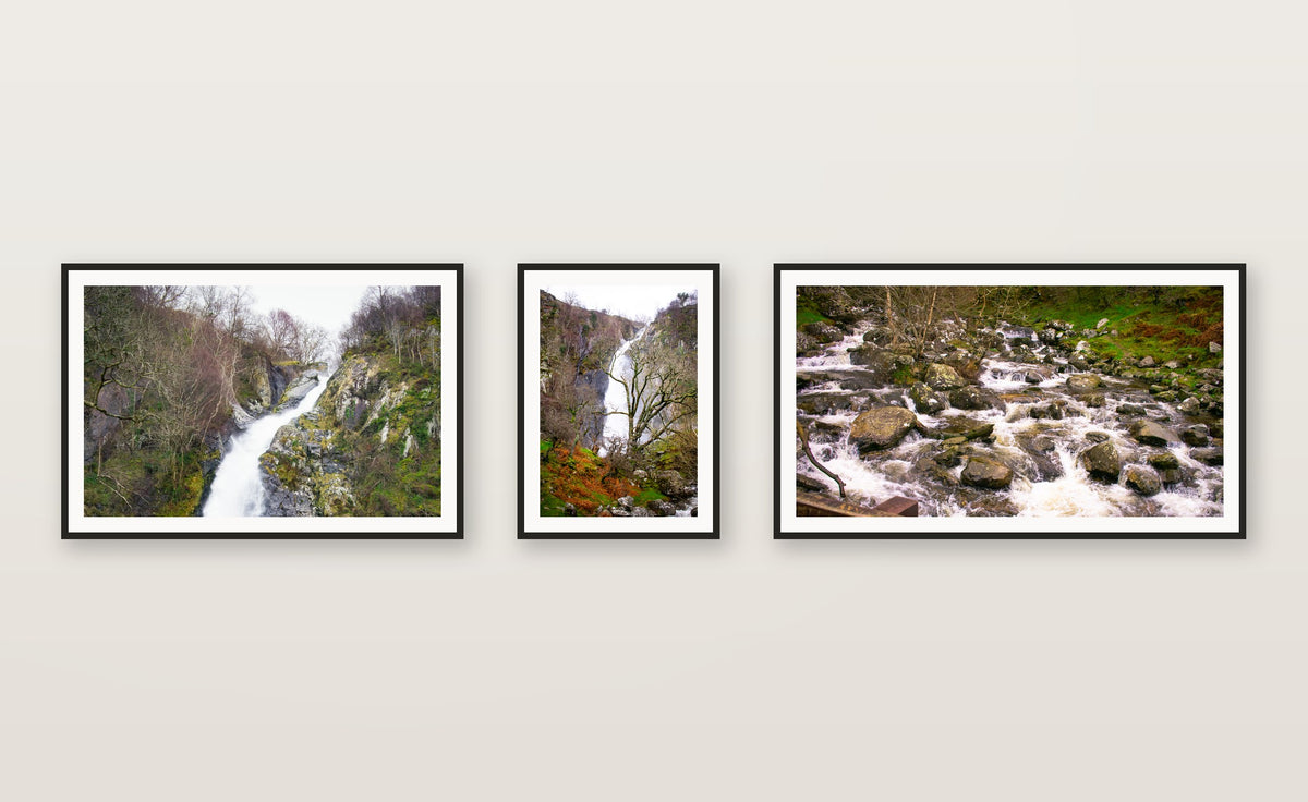 Aberfalls In Autumn, part of a coordinated gallery-wall print set, photographed at Aber Falls in Snowdonia — gallery wall set